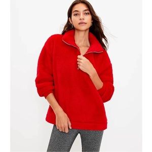 LOFT size Small 1/4 zip sherpa red cozy pullover sweater fleece lined